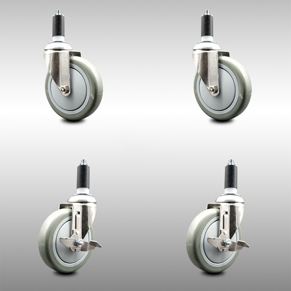 Service Caster 5 Inch 316SS Gray Poly Swivel 1-3/8 Inch Expanding Stem Caster Brake SCC, 2PK SCC-SS316EX20S514-PPUB-2-TLB-2-138 - main